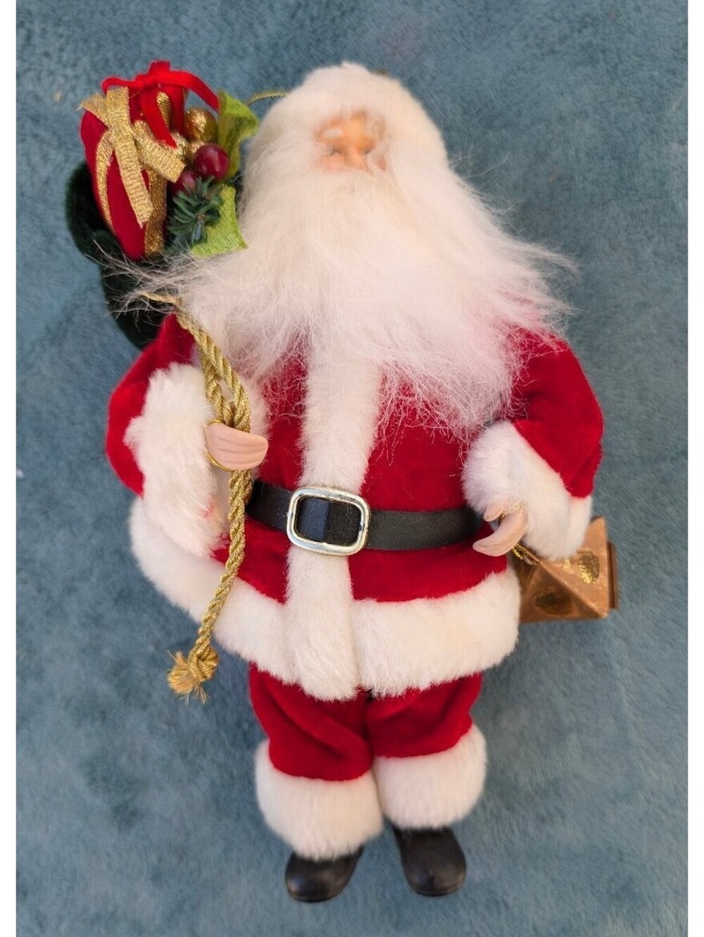 Christmas Santa Claus Figurine Ornament Velvet Red White Green Gold Decor